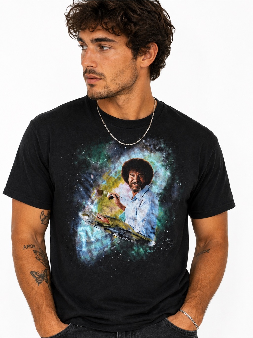Bob Ross Graphic Tee Cosmic Galaxy Paint Shirt Size Medium